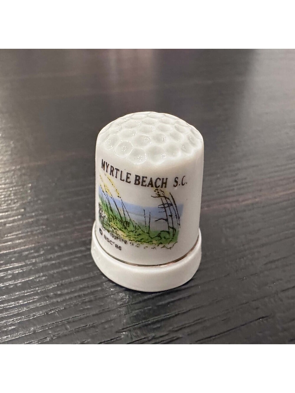 Vintage Myrtle Beach South Carolina Souvenir Thimble Beach Scene BSC 86 EUC